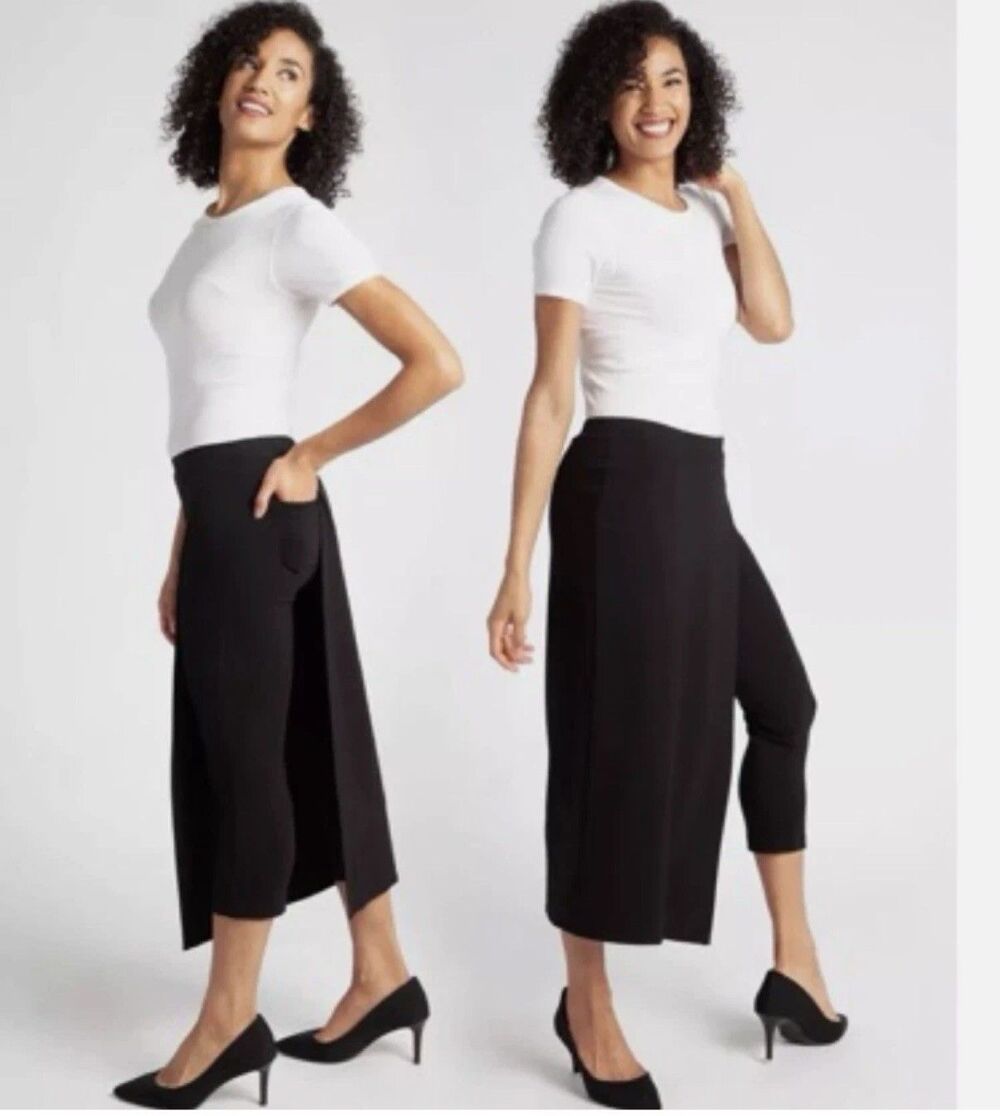 Betabrand Women’s The Sassiest Capri Pants Black Panel Overlay Skirt Midi Large